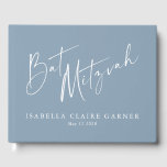 Libro De Visitas Bat Mitzvah, el Personalizado azul turbio y clásic<br><div class="desc">Personalizado Minimalista clásico Dusty azul moderno Bat Mitzvah Libro de invitados</div>