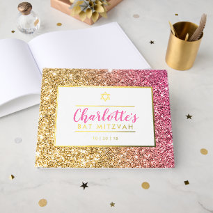 Libro De Visitas BAT MITZVAH moda glam purpurina de oro rosa lujo f