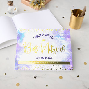 Libro De Visitas Bat Mitzvah Morple Watercolor Girly Real Relieve m