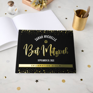 Libro De Visitas Bat Mitzvah Negro Script Moderno Hoja de Oro Real