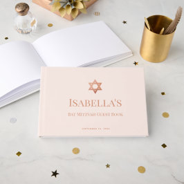 Libro De Visitas Bat Mitzvah Pink Rose Gold Star of David Jewish 