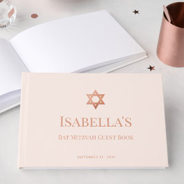 Libro De Visitas Bat Mitzvah Rosa Estrella de David Judía de Oro Ro