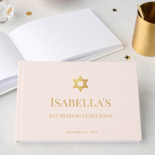 Libro De Visitas Bat Mitzvah Rosa y Estrella de David Judía en Dora