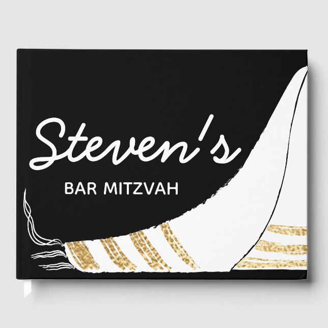 Libro De Visitas Bat or Bar Mitzvah Fiesta Black Gold Guest Book (Anverso)