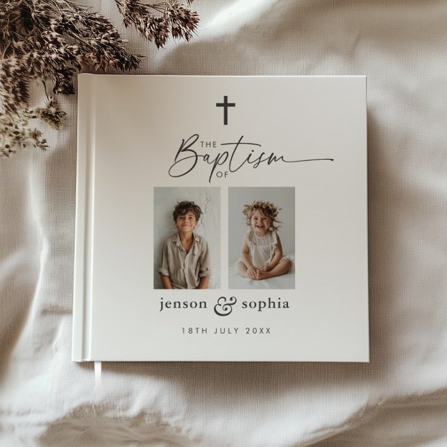 Libro De Visitas Bautismo conjunto 2 Foto (Zazzle Joint Baptism 2 Photo Guest Book
)