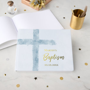 Libro De Visitas bautismo cruzado azul