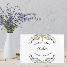 Libro De Visitas Bautismo lavender violet floretes eucalipto