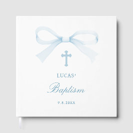 Libro De Visitas Bautizo de elegante lazo azul acuarela