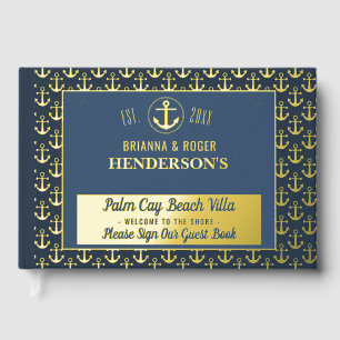 Libro De Visitas Beach House Nautical Anchors Vacation Rental Gold
