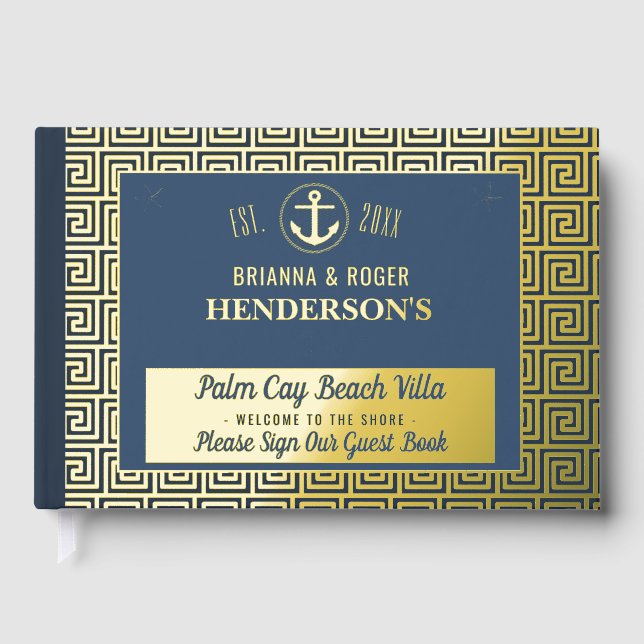 Libro De Visitas Beach House Nautical Key Vacation Rental Gold (Anverso)