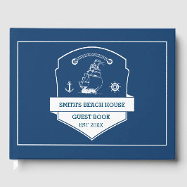 Libro De Visitas Beach House Nautical Naval Azul personalizada