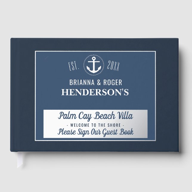 Libro De Visitas Beach House Nautical Shells Vacation Rental Silver (Anverso)