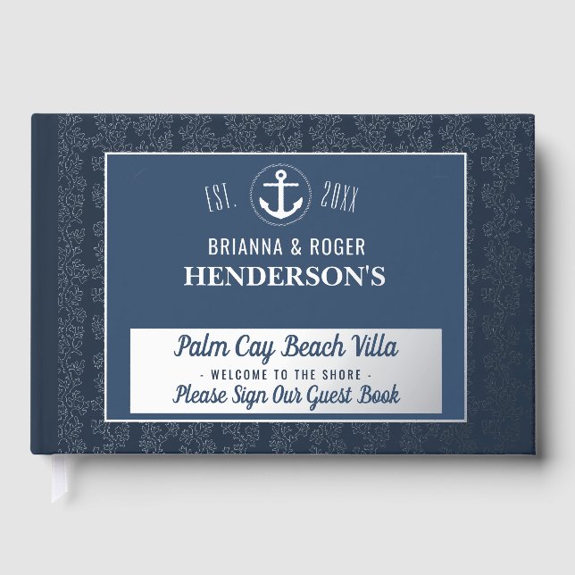 Libro De Visitas Beach House Nautical Vacation Rental Silver Coral (Anverso)