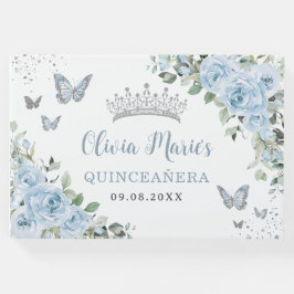 Libro De Visitas Bebé Azul Floral Mariposas Plata Quinceañera