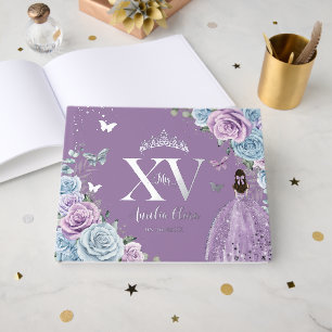 Libro De Visitas Bebé Azul Púrpura Lilac Floral Plata Quinceañera
