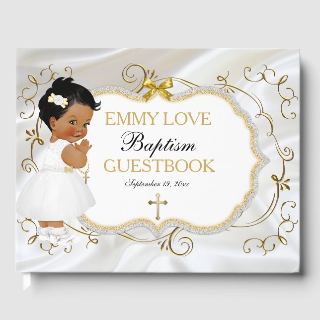 Libro De Visitas Bebé Baptismo Christening Gold Cross (Anverso)