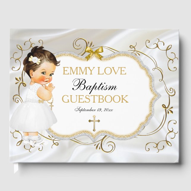 Libro De Visitas Bebé Baptismo Christening Gold Cross (Anverso)