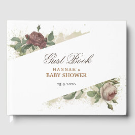 Libro De Visitas Bebé en camino rústico floral burgundy marsala mod