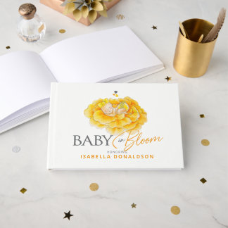 Libro De Visitas Bebé en flor capricho acuarela baby shower amarill