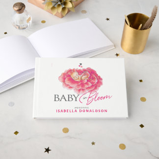 Libro De Visitas Bebé en flor caprichosa acuarela baby shower rosa