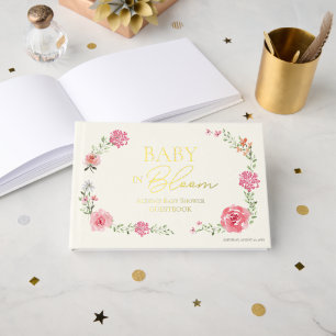 Libro De Visitas Bebé en flor Flores acuáticas de oro rosa