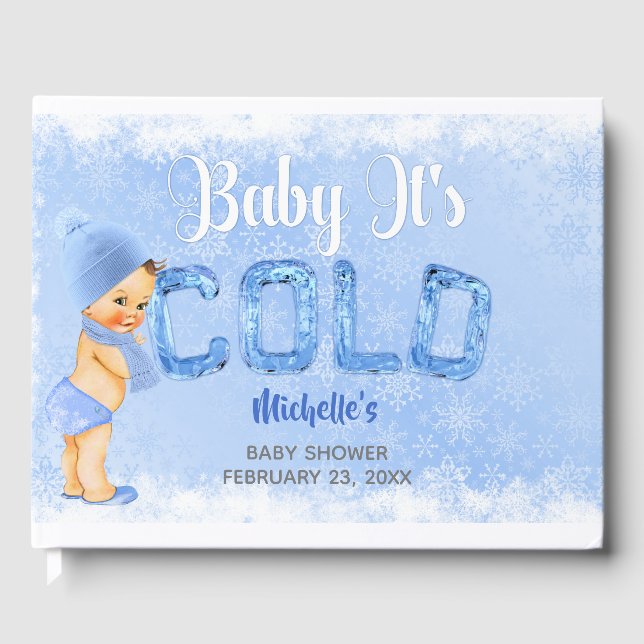 Libro De Visitas Bebé es fría ducha de niño azul con copo de nieve (Anverso)