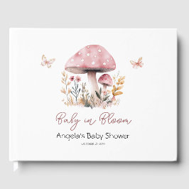 Libro De Visitas Bebé hongo rosa en Baby Shower mariposa en flor de