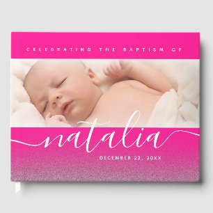 Libro De Visitas Bebé Rosa Baptismo Purpurina Cruz de Navidad