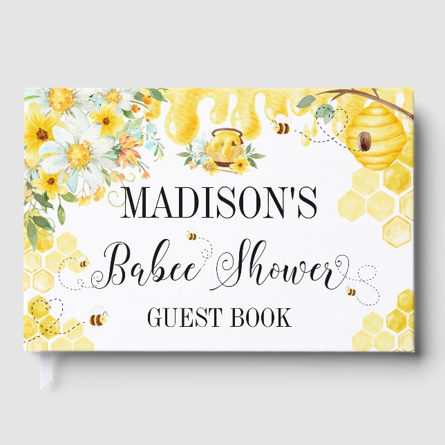 Libro De Visitas Bees Baby Shower Yellow Floral  (Anverso)