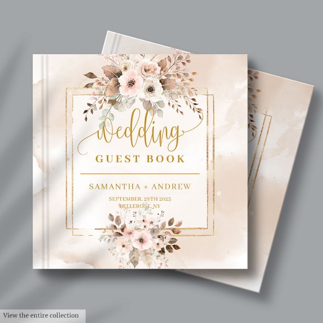 Libro De Visitas Beige Rubor Gold Boho Fall Wedding Guest Book (Beige Blush Gold Boho Fall Wedding Guest Book )