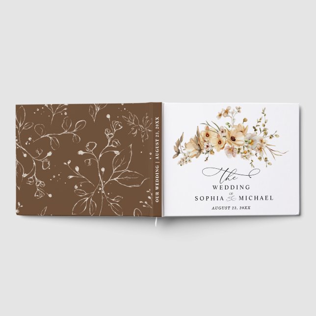 Libro De Visitas Beige Wild Flowers Wedding Guest Book (Lleno)