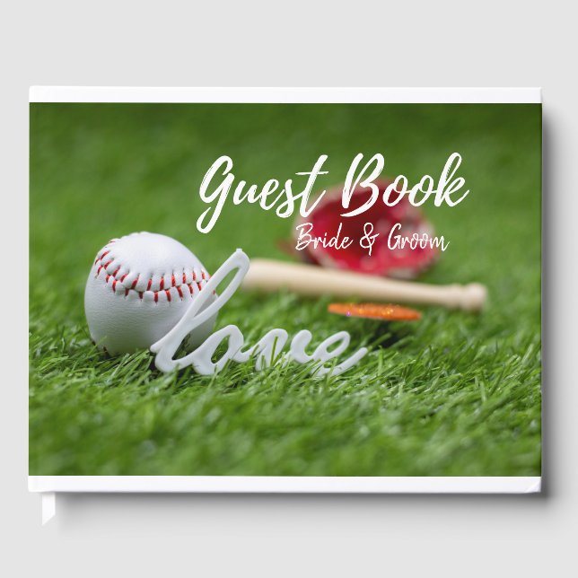 Libro De Visitas Béisbol con la palabra LOVE con guante y boda de m (Anverso)