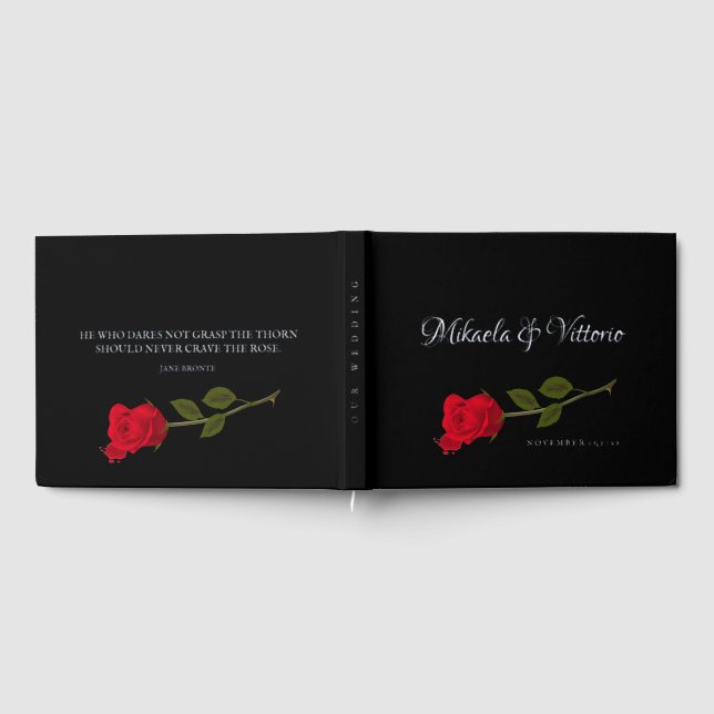 Libro De Visitas Bella Rosa Elegante Boda Gótica Negra (Lleno)