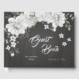 Libro De Visitas bellas flores blancas verde negro