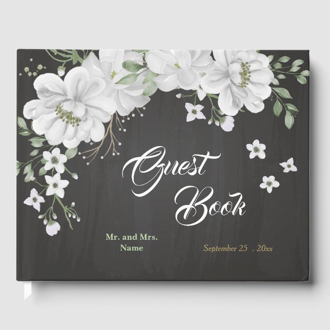 Libro De Visitas bellas flores blancas verde negro (Anverso)