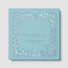 Libro De Visitas Belleza azul plata marco floral baptismo