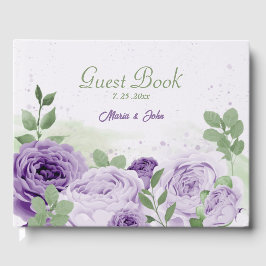 Libro De Visitas bello boda de flores moradas verdes