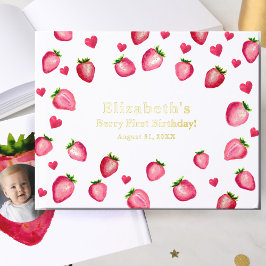 Libro De Visitas Berry First Birthday Strawberry Custom Photo Gold