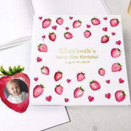 Libro De Visitas Berry First Birthday Strawberry Custom Photo Gold