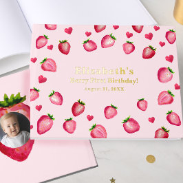 Libro De Visitas Berry First Birthday Strawberry Custom Photo Gold