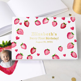 Libro De Visitas Berry First Birthday Strawberry Custom Photo Gold