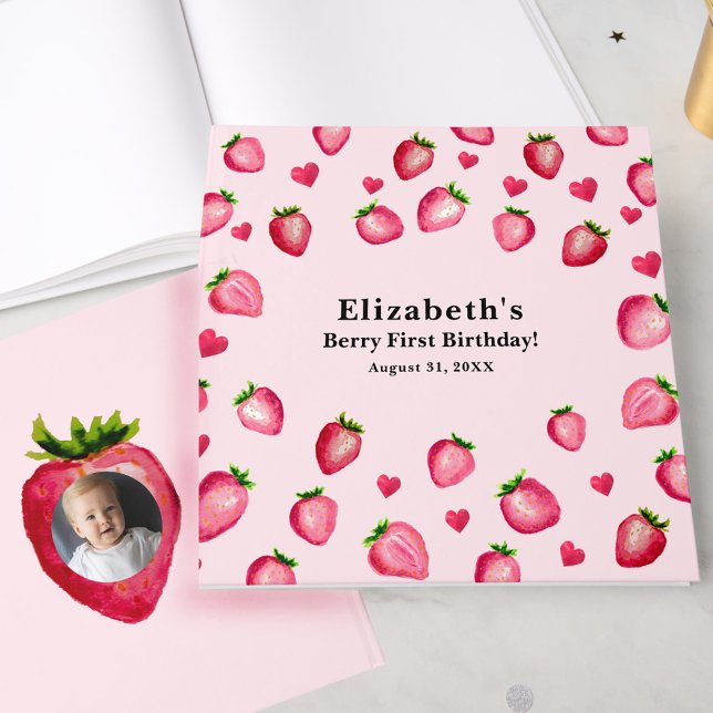 Libro De Visitas Berry First Pink Birthday Strawberry Custom Photo (Subido por el creador)