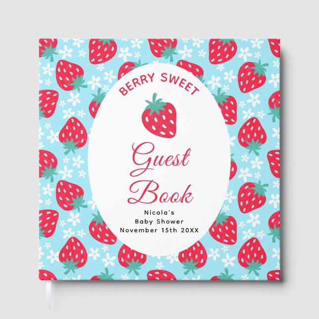 Libro De Visitas Berry Sweet Blue Strawberry Baby Shower  (Anverso)