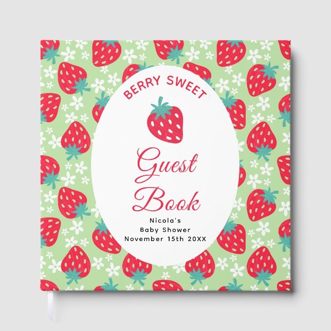Libro De Visitas Berry Sweet Green Strawberry Baby Shower  (Anverso)
