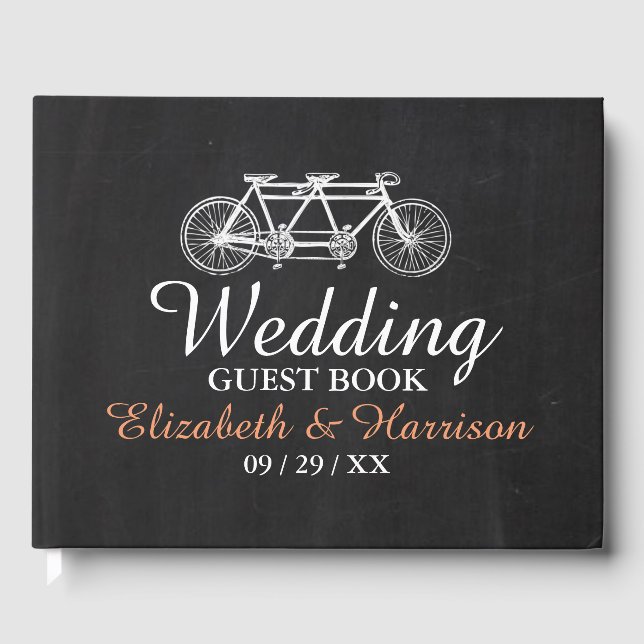Libro De Visitas Bicicleta Tandem En El Boda Chalkboard (Anverso)