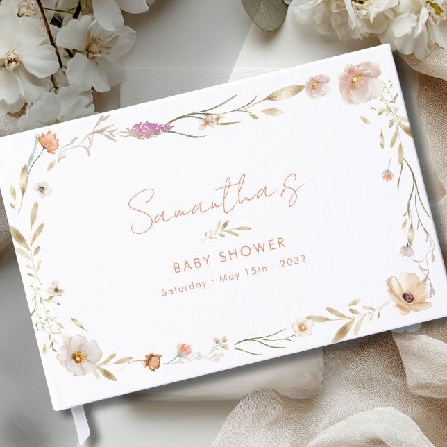 Libro De Visitas Bienvenida al Baby Shower de Flores Boho (Boho Flower Baby Shower Welcome Custom Guest Book)