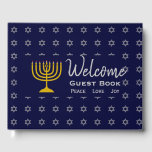 Libro De Visitas Bienvenida personalizada Blue HANUKKAH<br><div class="desc">Libro de bienvenida personalizado Blue HANUKKAH con el patrón de estrella de David. Mantén vivos los recuerdos de tus reuniones especiales recogiendo los pensamientos de tus huéspedes en este elegante y elegante libro de huéspedes Hanukkah azul oscuro y gris. El texto del marcador de posición es CUSTOMIZABEL, por lo que...</div>