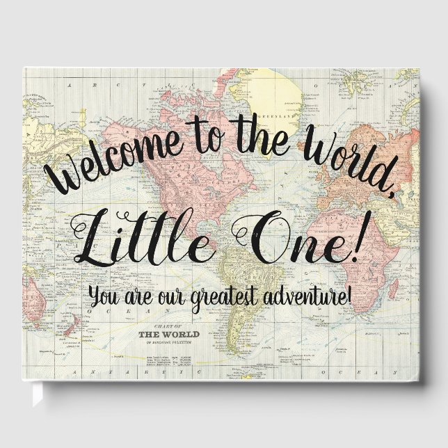 Libro De Visitas Bienvenidos al World Map Baby Shower Guest Book (Anverso)