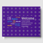 Libro De Visitas BIENVENIDOS Amar Joy Paz Hebreo PURPLE Personaliza<br><div class="desc">Mantén vivos los recuerdos de tus reuniones especiales recogiendo los pensamientos de tus huéspedes en este elegante ROYAL PURPLE y gris Guest Book. El texto del marcador de posición es personalizable, por lo que puede cambiar la descripción, por ejemplo, al nombre de su familia, etc. Las palabras LOVE JOY PEACE...</div>