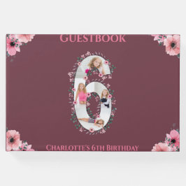 Libro De Visitas Big 6º cumpleaños Collage de fotos Flor Niña Rosa